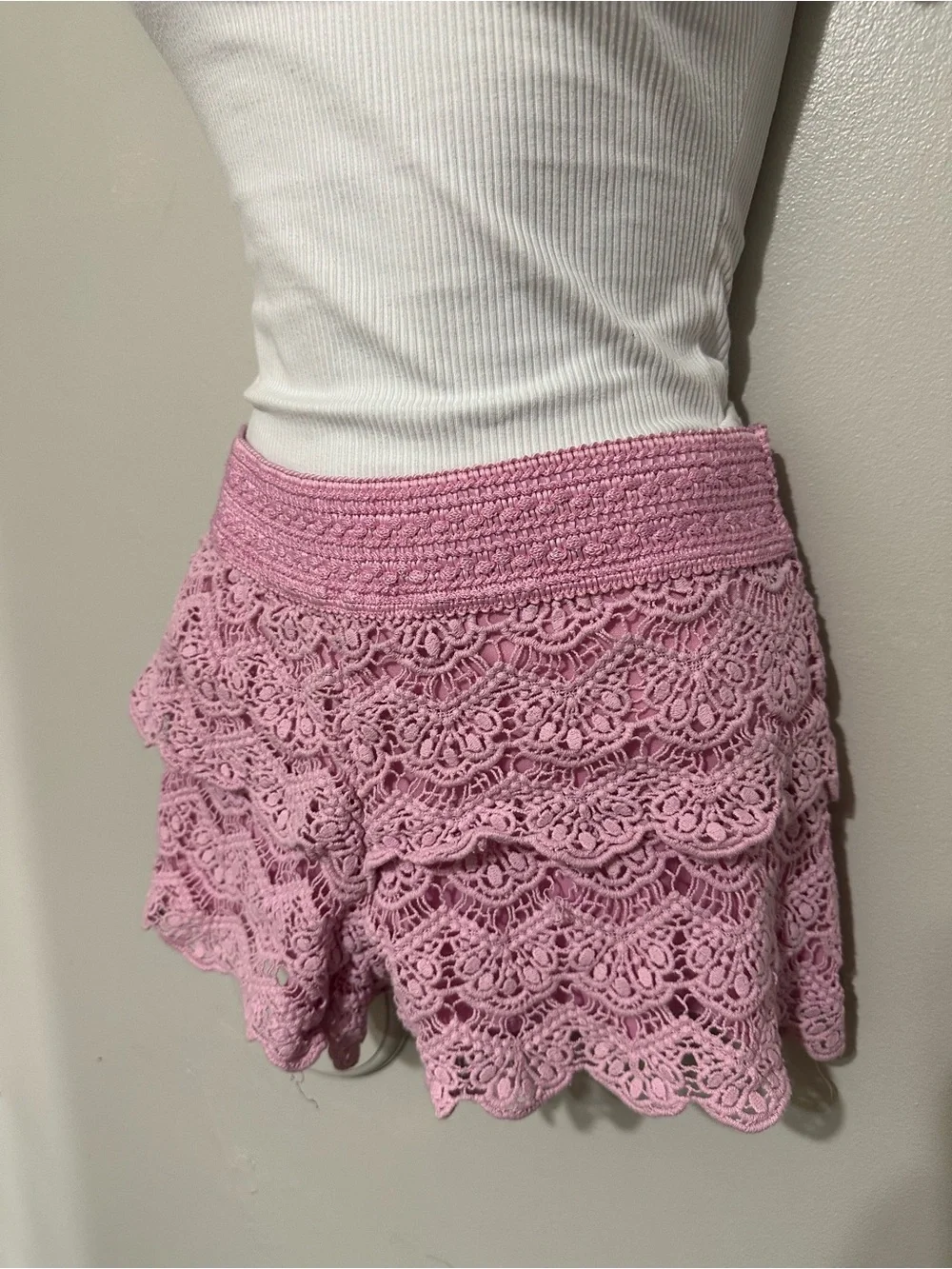 Justice Girls Pink Lace Shorts Size 10 Boho Ruffle Hem Dressy Bottoms